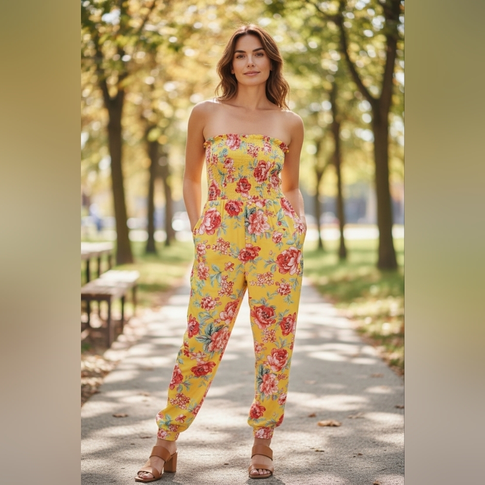 Vibrant Floral Strapless Jumpsuit
